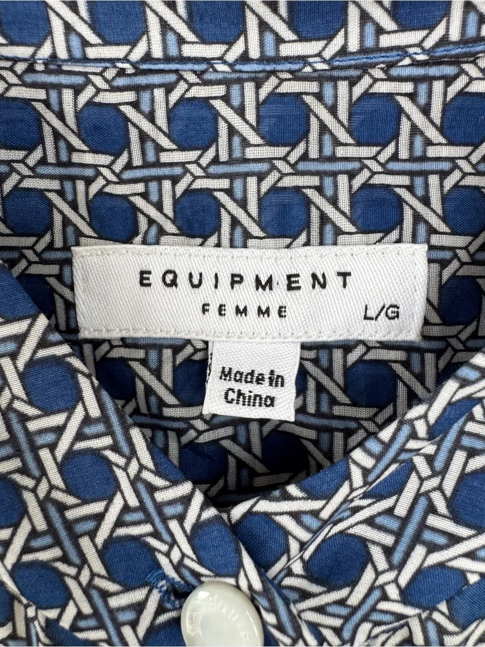Equipment Femme Ravena Dress Blue Geometric Print Belted Shirt Dress L NWT
